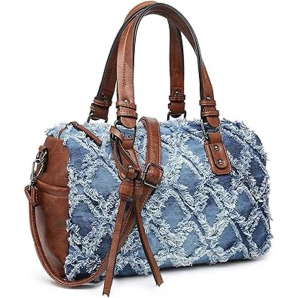 THE DENIM COLLECTION BY JACQUITA Vegan Leather Barrel Large Satchel Handbag - Picture 8 of 17